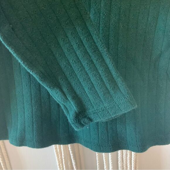 AMERICAN EAGLE Cotton Long Sleeve Mock Neck Cropped Top Forrest Green Size Small - Picture 6 of 9